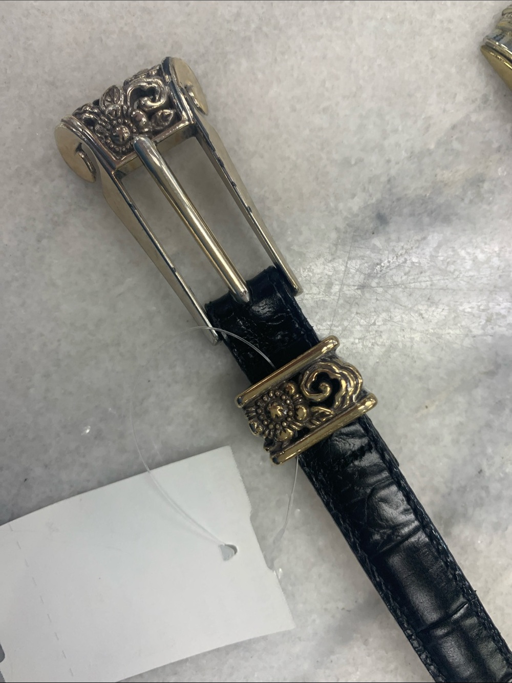 Brighton Black Croc-Embossed Leather Belt with Ornate Gold-Tone Buckle - Picture 2 of 4